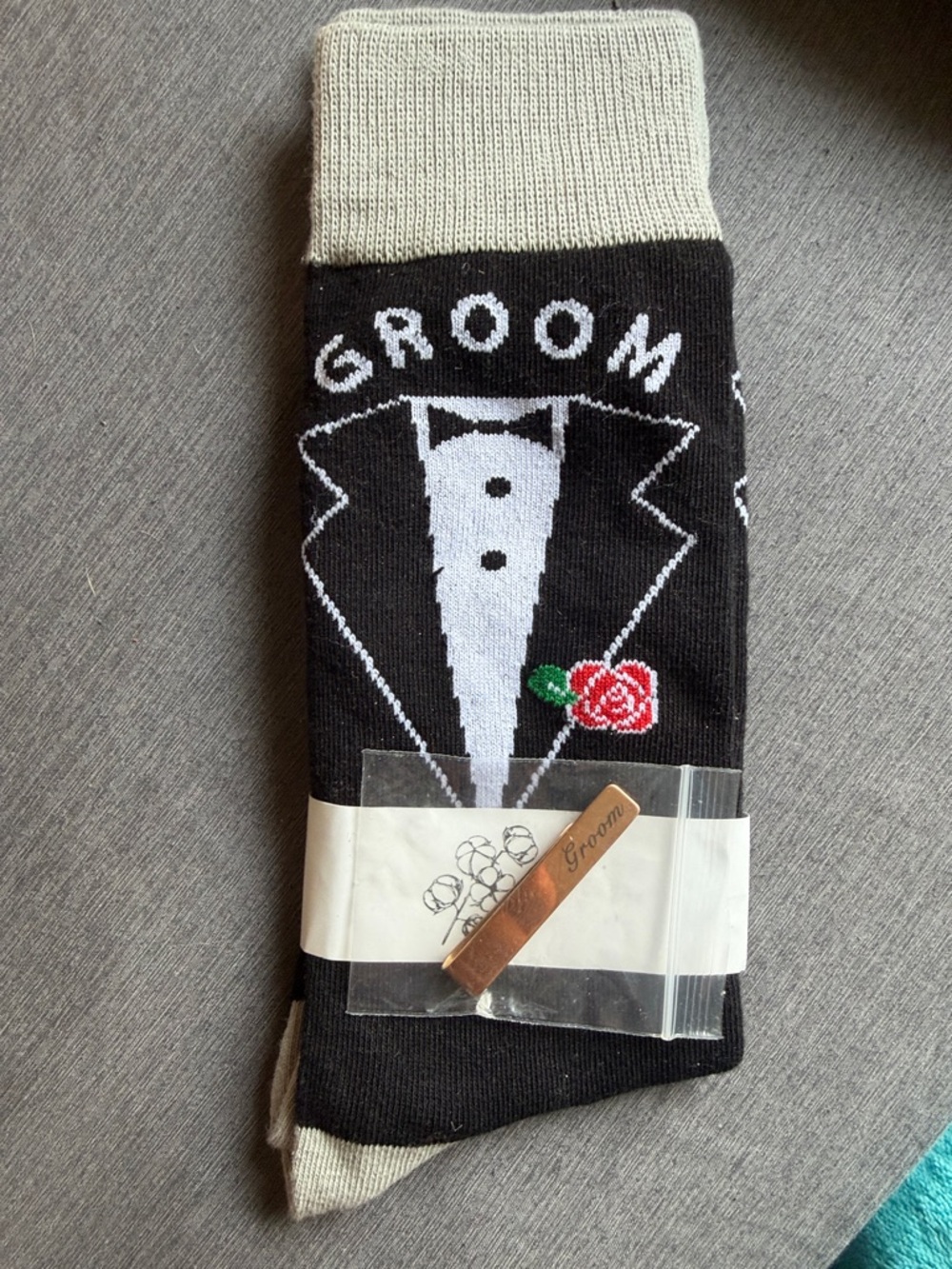 Groom Tuxedo Crew Socks and Groom Tie Clip